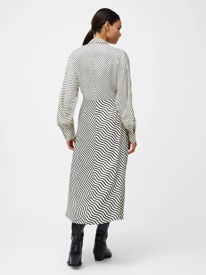 French Connection Candice Satin Stripe Midi Dress BlackCream Woman Dresses
