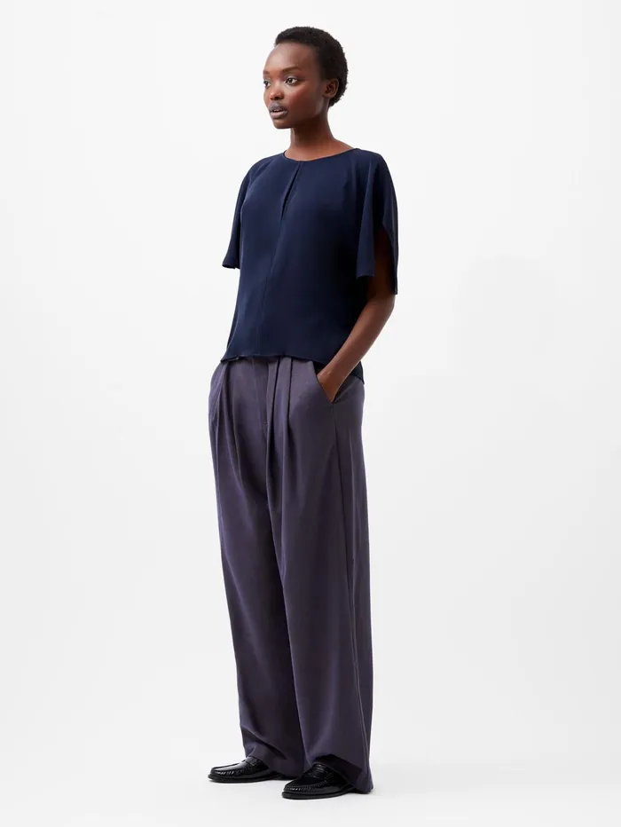 French Connection Carmen Recycled Crepe Batwing Sleeve Top Marine Woman Tops