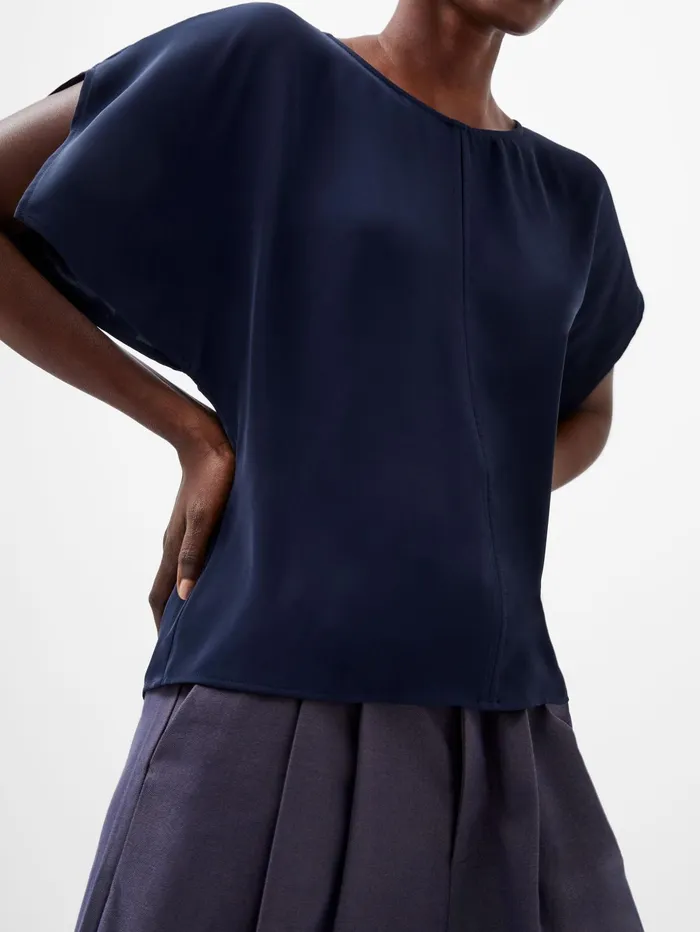 French Connection Carmen Recycled Crepe Batwing Sleeve Top Marine Woman Tops