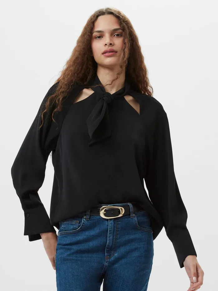 French Connection Carmen Recycled Crepe Tie Blouse Blackout Woman Tops