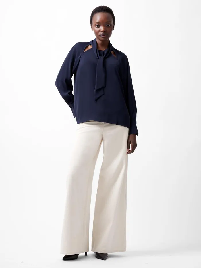 French Connection Carmen Recycled Crepe Tie Blouse Marine Woman Tops