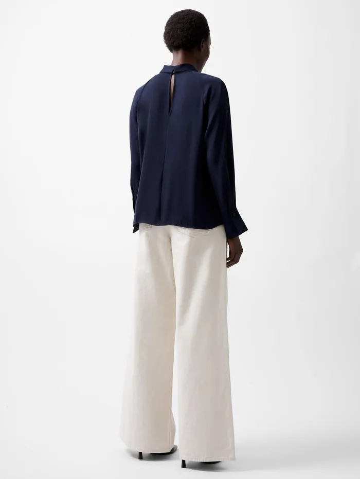 French Connection Carmen Recycled Crepe Tie Blouse Marine Woman Tops