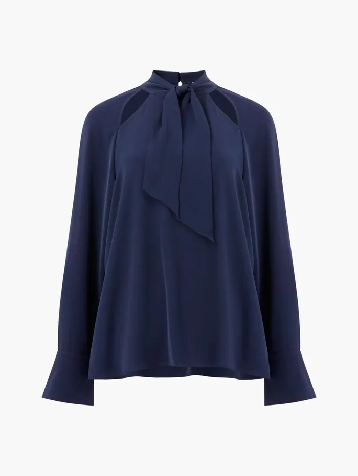 French Connection Carmen Recycled Crepe Tie Blouse Marine Woman Tops