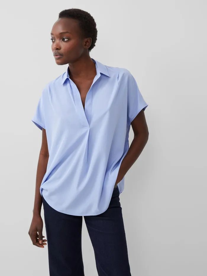 French Connection Crepe Light Recycled Popover Shirt Bluebell Woman Tops