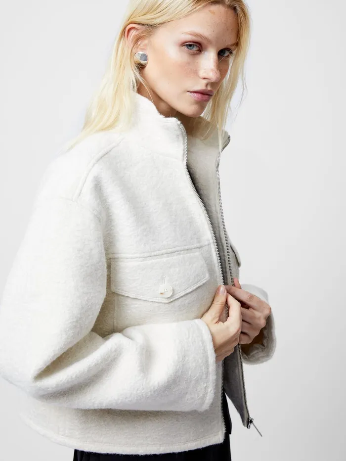 French Connection Dover Boucle Jacket Cream Woman Coats and Jackets