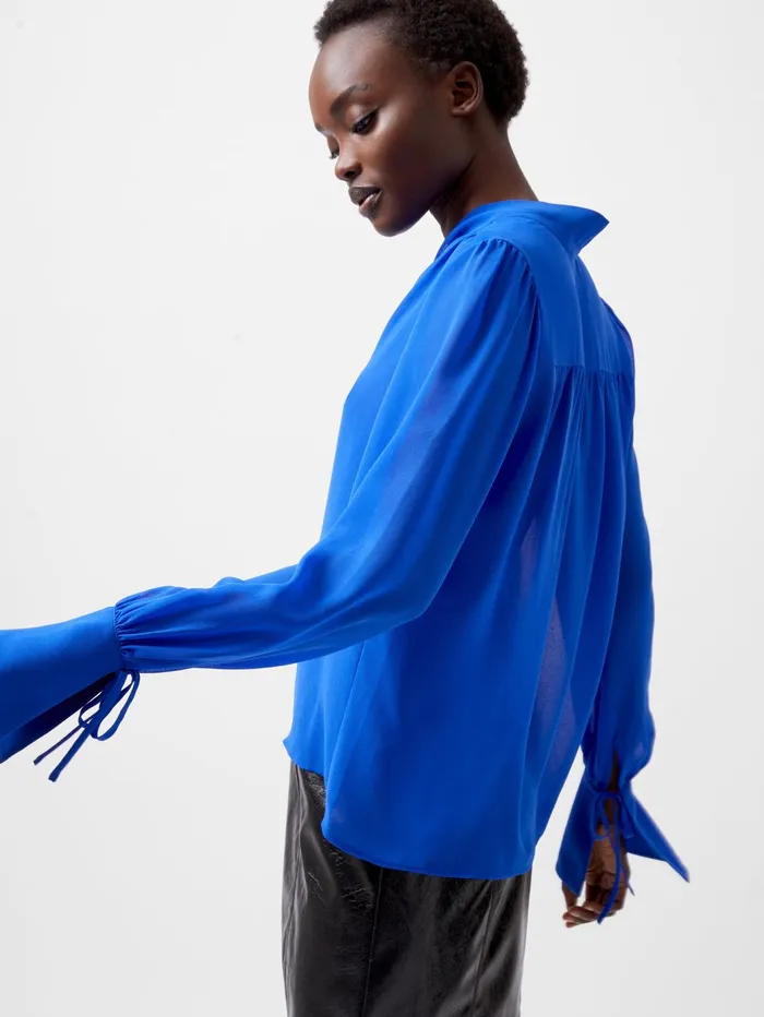 French Connection Eden Georgette Tie Neck Blouse Chroma Blue Woman Tops