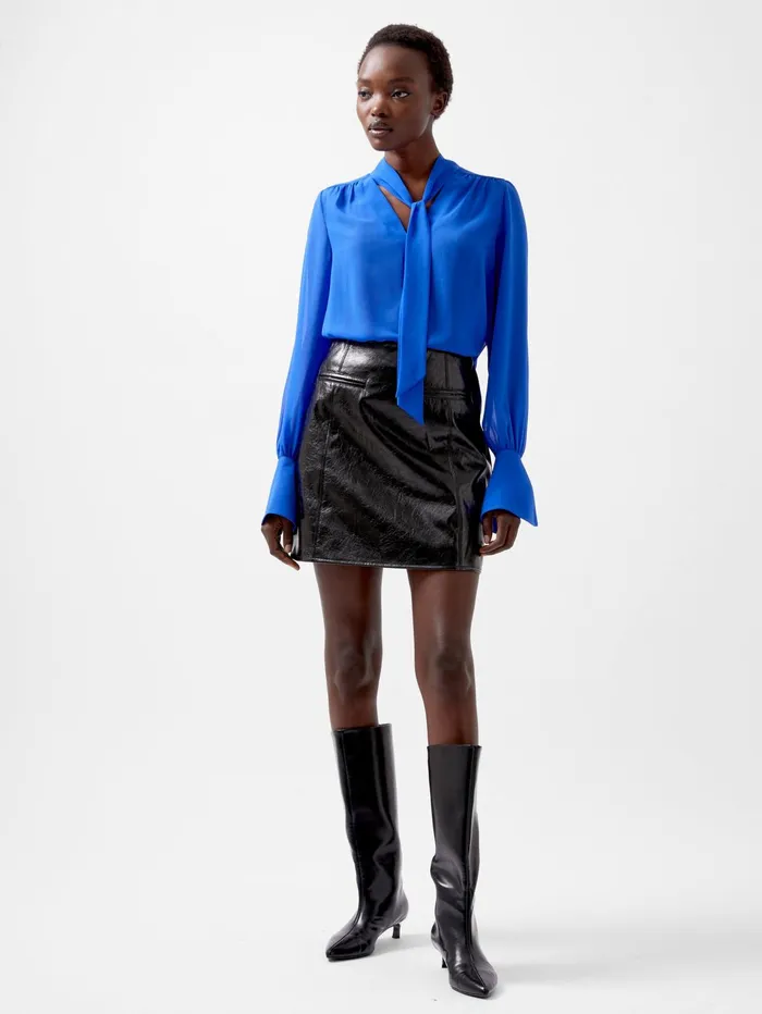 French Connection Eden Georgette Tie Neck Blouse Chroma Blue Woman Tops