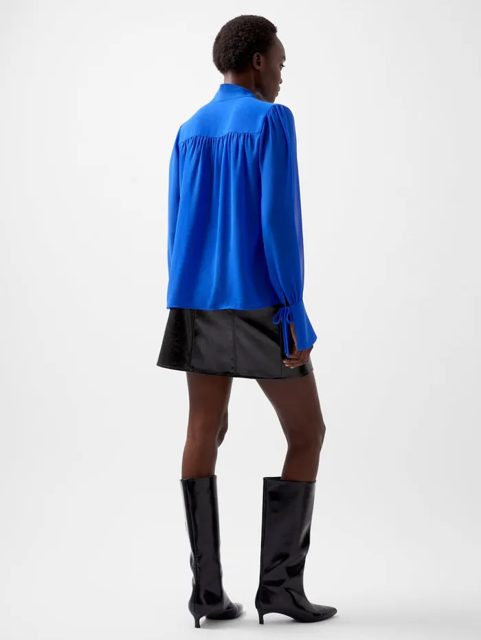 French Connection Eden Georgette Tie Neck Blouse Chroma Blue Woman Tops