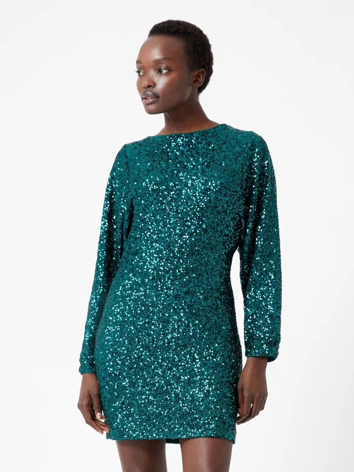French Connection Elena Sequin Bow Back Mini Dress Forest Woman Dresses
