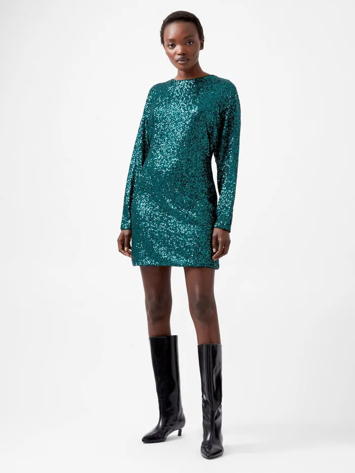 French Connection Elena Sequin Bow Back Mini Dress Forest Woman Dresses