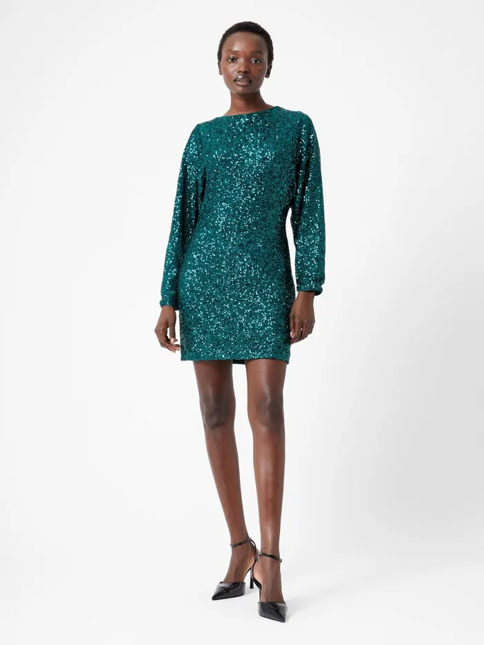 French Connection Elena Sequin Bow Back Mini Dress Forest Woman Dresses