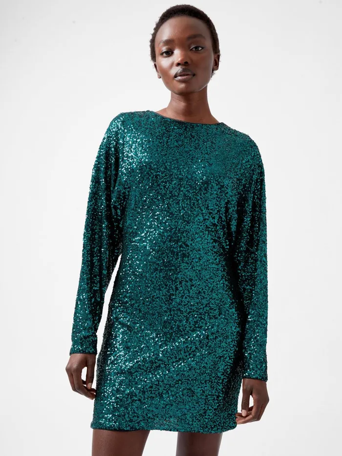 French Connection Elena Sequin Bow Back Mini Dress Forest Woman Dresses
