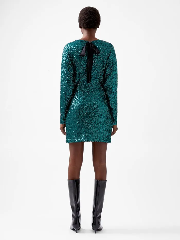 French Connection Elena Sequin Bow Back Mini Dress Forest Woman Dresses