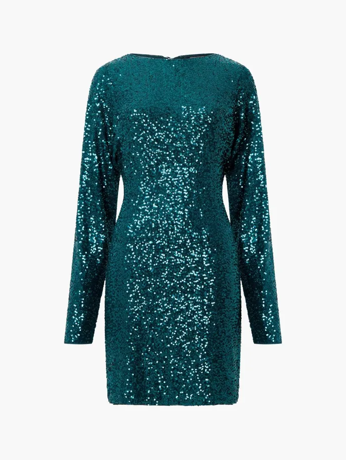 French Connection Elena Sequin Bow Back Mini Dress Forest Woman Dresses