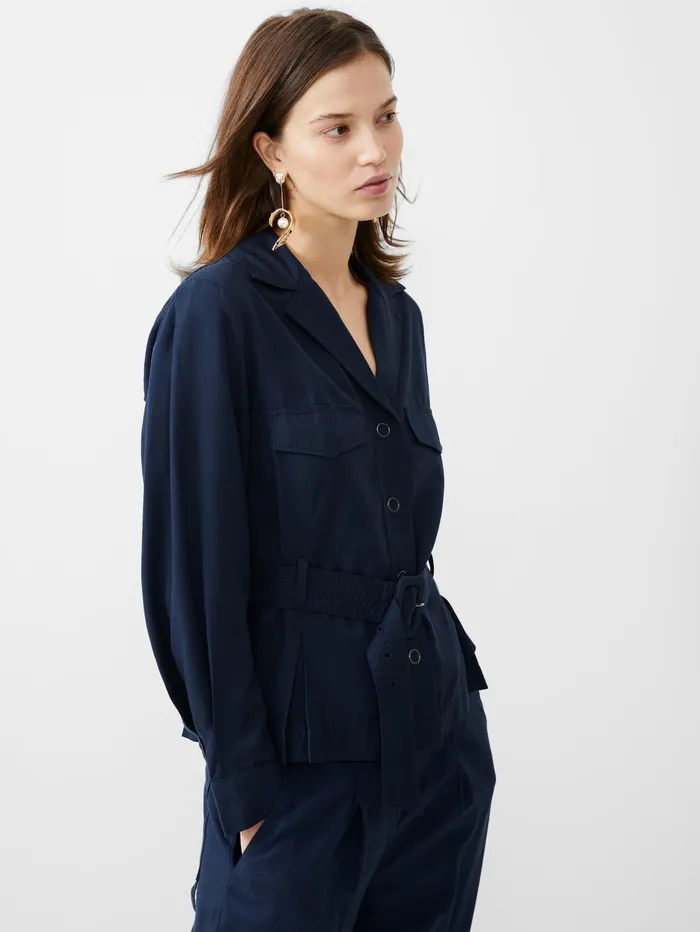 French Connection Elkie Twill Belted Jacket Marine Woman Coords