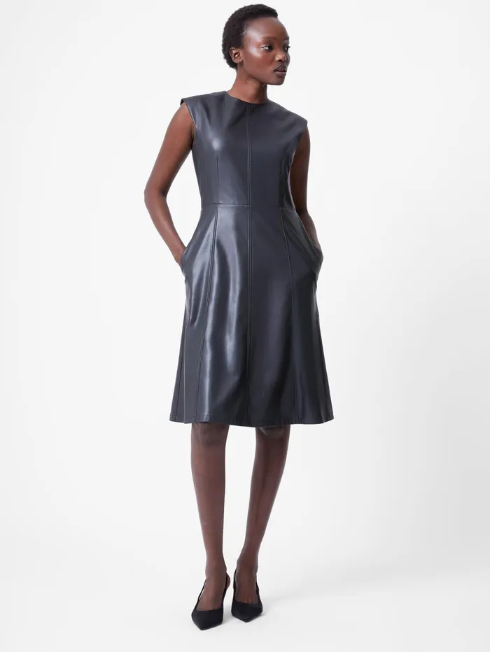 French Connection Faux Leather Sleeveless Dress Black Woman Dresses