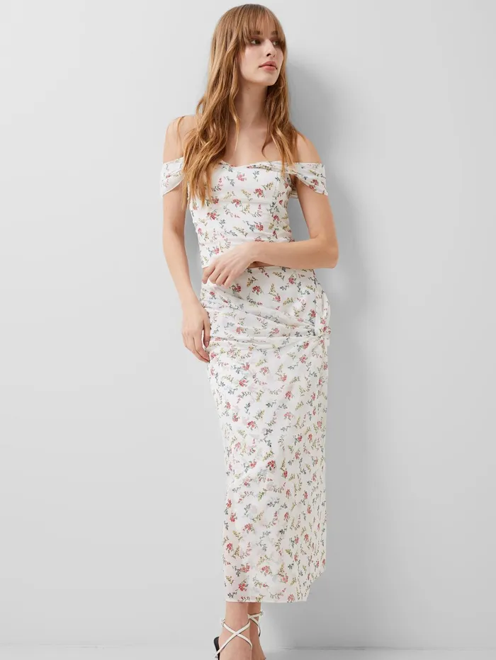 French Connection Floriana Hallie Crinkle Bardot Top Summer White Woman Coords