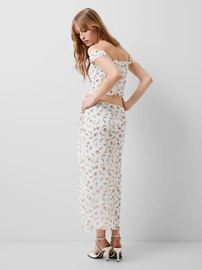 French Connection Floriana Hallie Crinkle Bardot Top Summer White Woman Coords