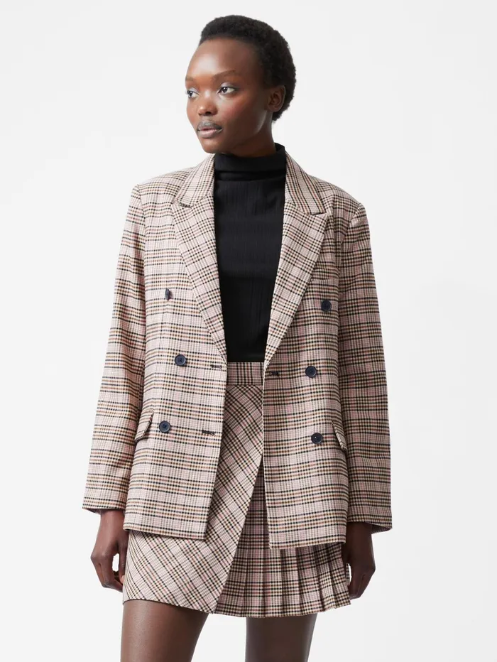 French Connection Gina Check Blazer Light BrownPink Check Woman Coats and Jackets French Connection Gina Check Blazer Light BrownPink Check Woman Coats and Jackets