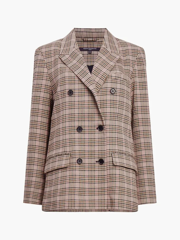 French Connection Gina Check Blazer Light BrownPink Check Woman Coats and Jackets