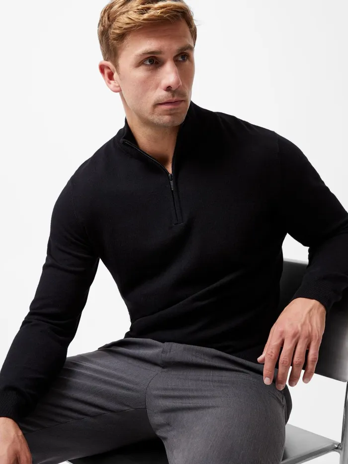 French Connection Half Zip Knitted Jumper Black Man Knitwear