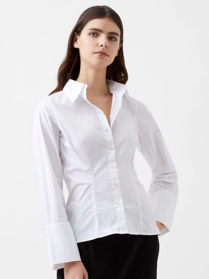 French Connection Isabelle Poplin Classic Shirt Linen White Woman Tops