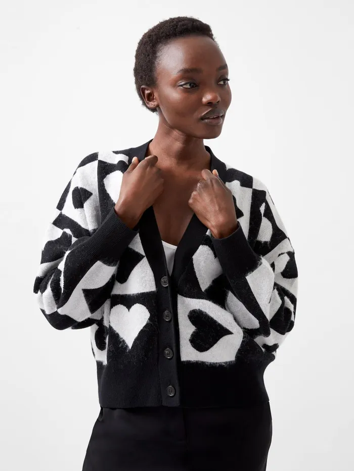 French Connection Julianna Heart Long Sleeve Cardigan Winter WhiteBlackout Woman Jumpers and Cardigans French Connection Julianna Heart Long Sleeve Cardigan Winter WhiteBlackout Woman Jumpers and Cardigans