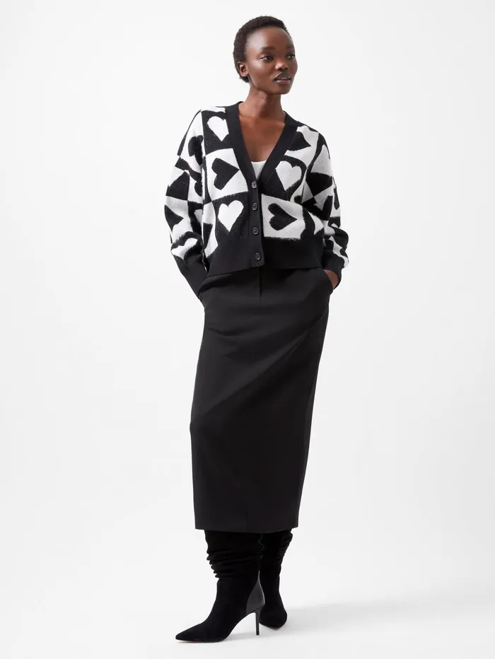 French Connection Julianna Heart Long Sleeve Cardigan Winter WhiteBlackout Woman Jumpers and Cardigans