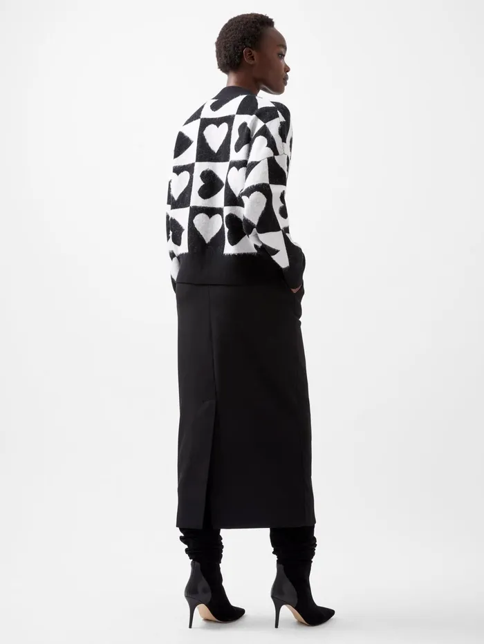French Connection Julianna Heart Long Sleeve Cardigan Winter WhiteBlackout Woman Jumpers and Cardigans