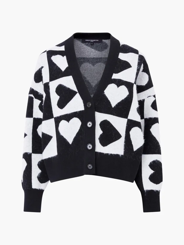French Connection Julianna Heart Long Sleeve Cardigan Winter WhiteBlackout Woman Jumpers and Cardigans