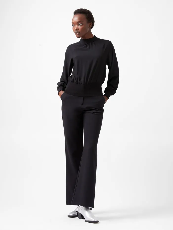 French Connection Krista Knit Long Sleeve Stand Neck Top Blackout Woman Tops