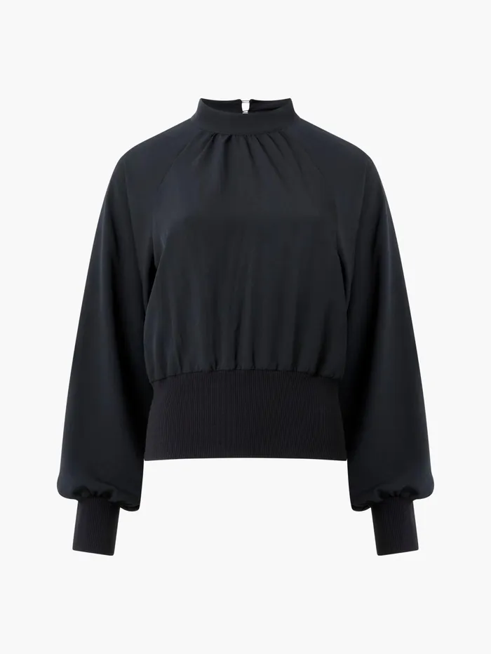 French Connection Krista Knit Long Sleeve Stand Neck Top Blackout Woman Tops