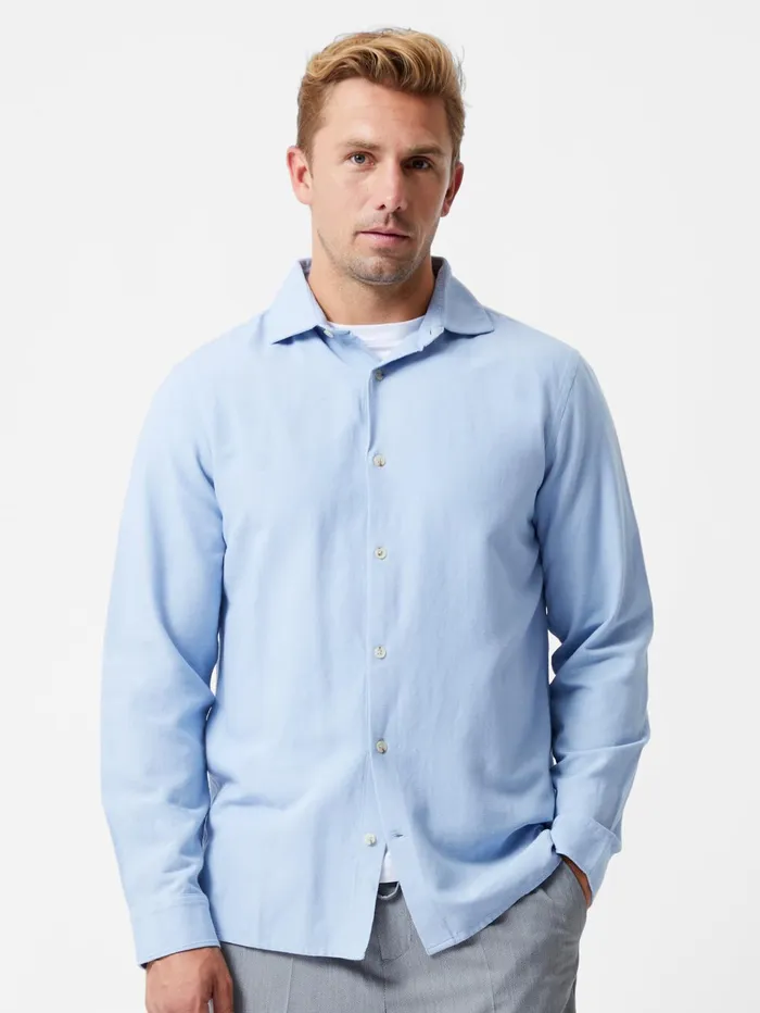 French Connection Long Sleeve Linen Blend Shirt Light Blue Man Shirts