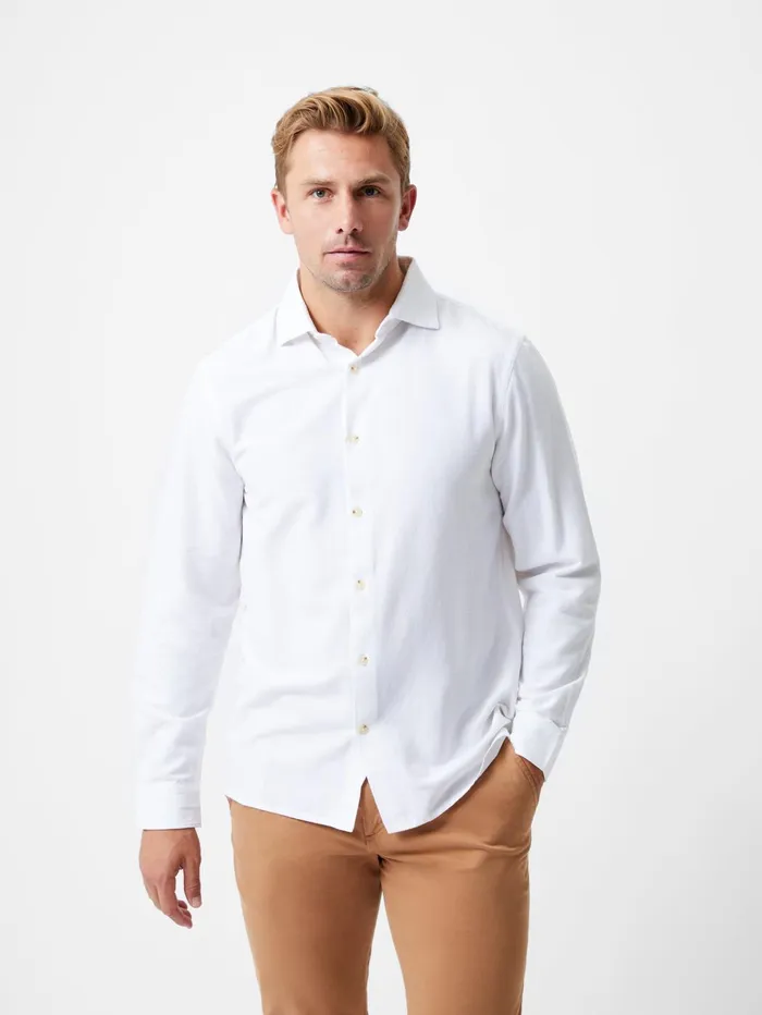 French Connection Long Sleeve Linen Blend Shirt White Man Shirts