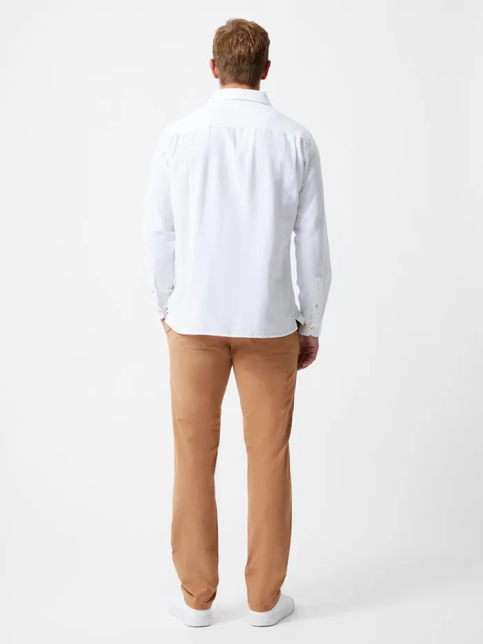 French Connection Long Sleeve Linen Blend Shirt White Man Shirts