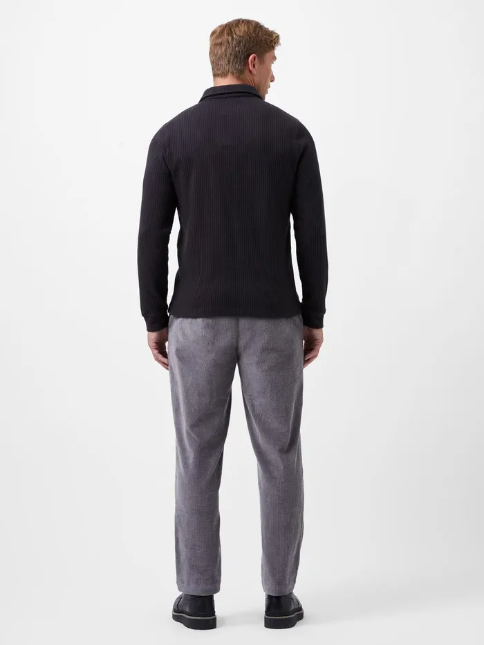 French Connection Long Sleeve Waffle Polo Shirt Marine Man TShirts and Polo Shirts