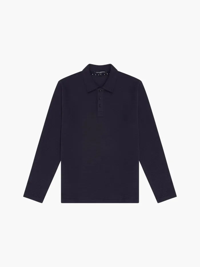 French Connection Long Sleeve Waffle Polo Shirt Marine Man TShirts and Polo Shirts