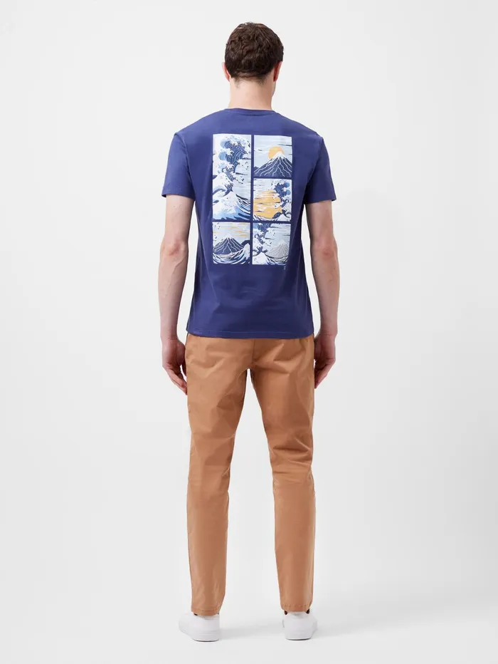 French Connection Mount Fuji Organic Graphic TShirt Indigo Blue Man TShirts and Polo Shirts