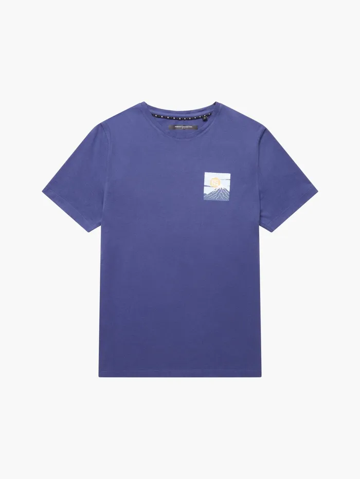 French Connection Mount Fuji Organic Graphic TShirt Indigo Blue Man TShirts and Polo Shirts