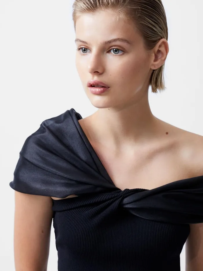 French Connection Noelani Asymmetrical Organza Off Shoulder Top Blackout Woman Tops French Connection Noelani Asymmetrical Organza Off Shoulder Top Blackout Woman Tops