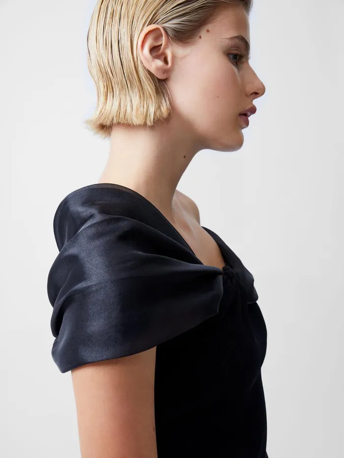 French Connection Noelani Asymmetrical Organza Off Shoulder Top Blackout Woman Tops