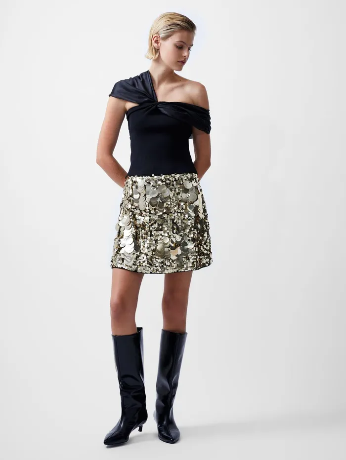 French Connection Noelani Asymmetrical Organza Off Shoulder Top Blackout Woman Tops