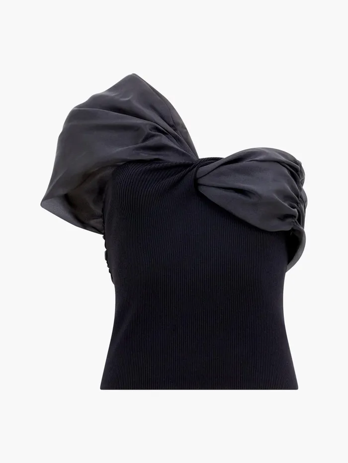 French Connection Noelani Asymmetrical Organza Off Shoulder Top Blackout Woman Tops