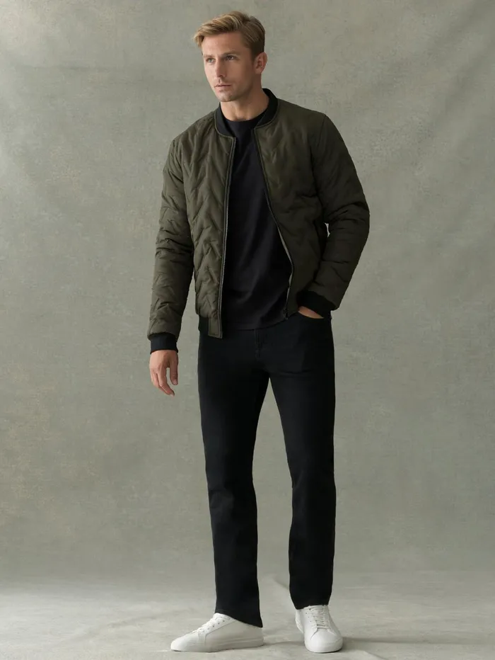 French Connection Puffer Bomber Jacket Olive Man Coats and Jackets