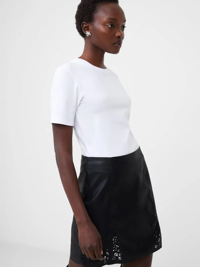 French Connection Rallie Cotton Crew Neck TShirt Linen White Woman Tops