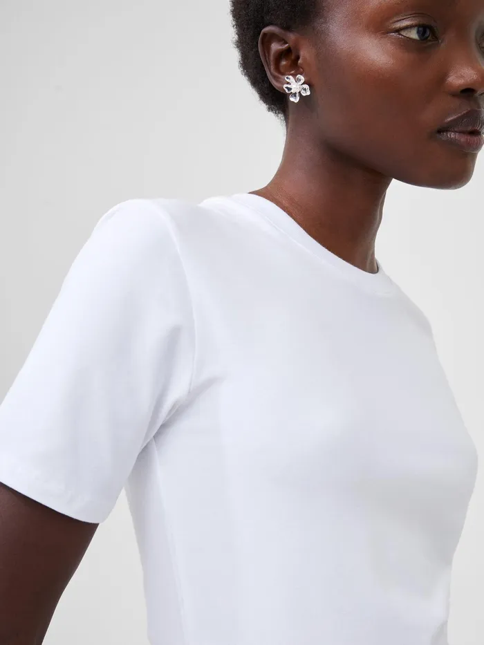 French Connection Rallie Cotton Crew Neck TShirt Linen White Woman Tops