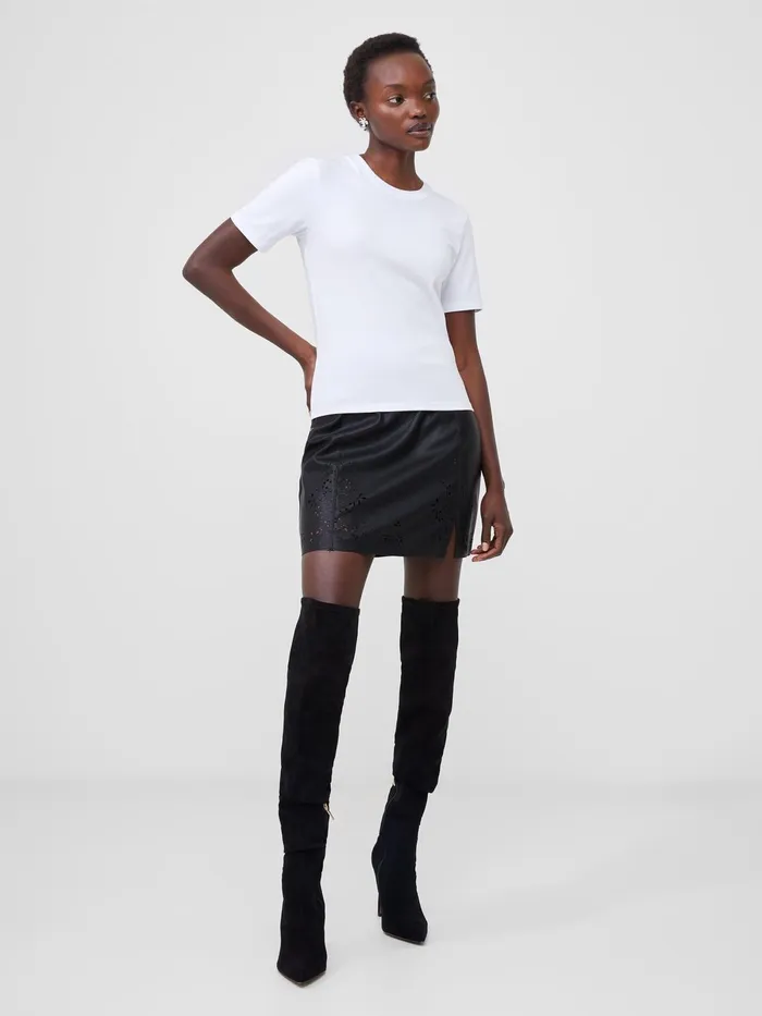 French Connection Rallie Cotton Crew Neck TShirt Linen White Woman Tops
