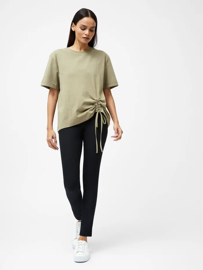 French Connection Rallie Cotton Rouched TShirt Cool Olive Green Woman Tops