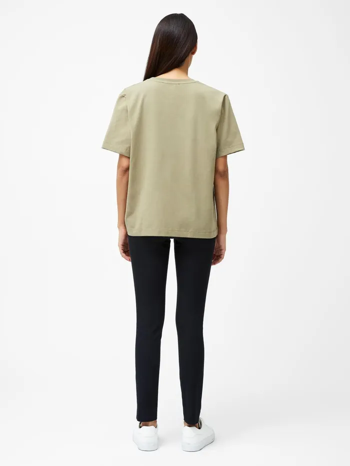 French Connection Rallie Cotton Rouched TShirt Cool Olive Green Woman Tops