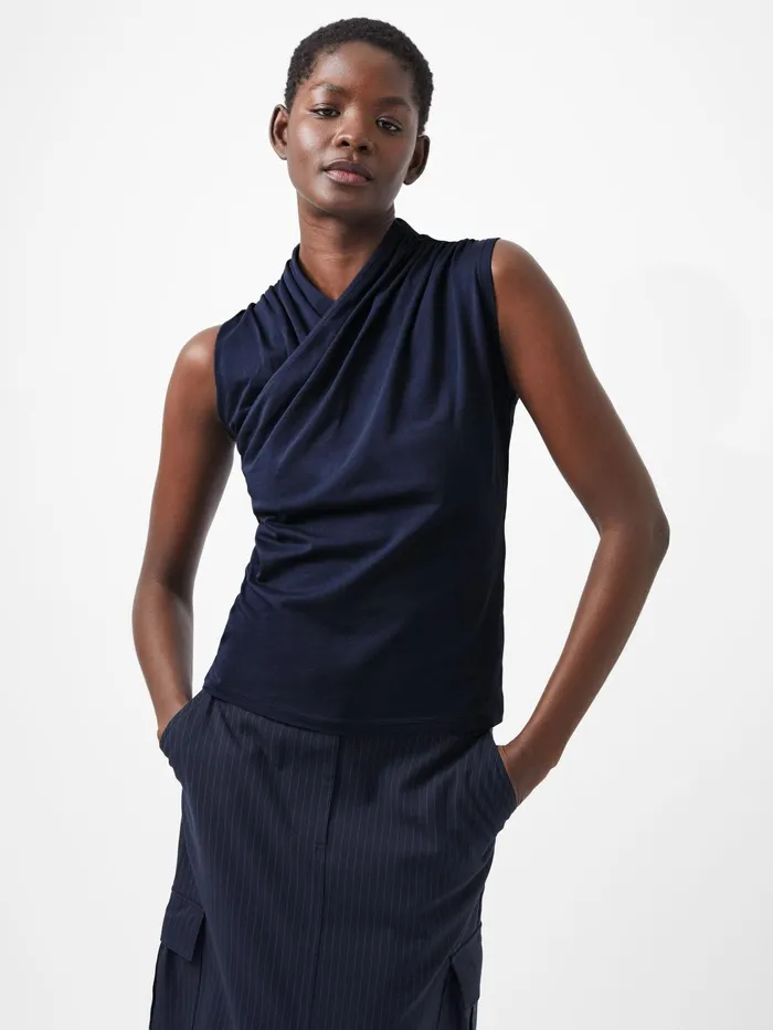 French Connection Rallie Cross Neck Top Marine Woman Tops